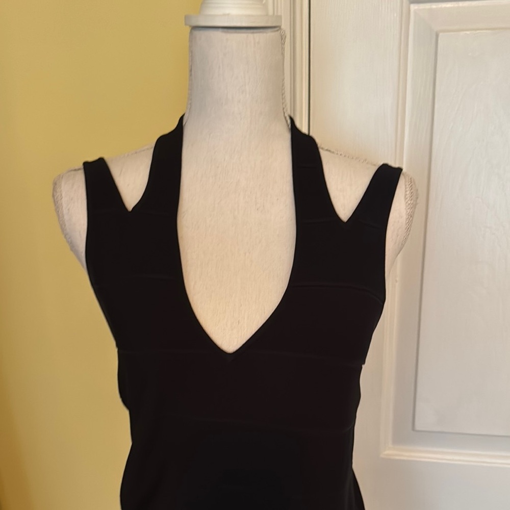 Cache Black Textured Halter Top with Gold Chain Accents
